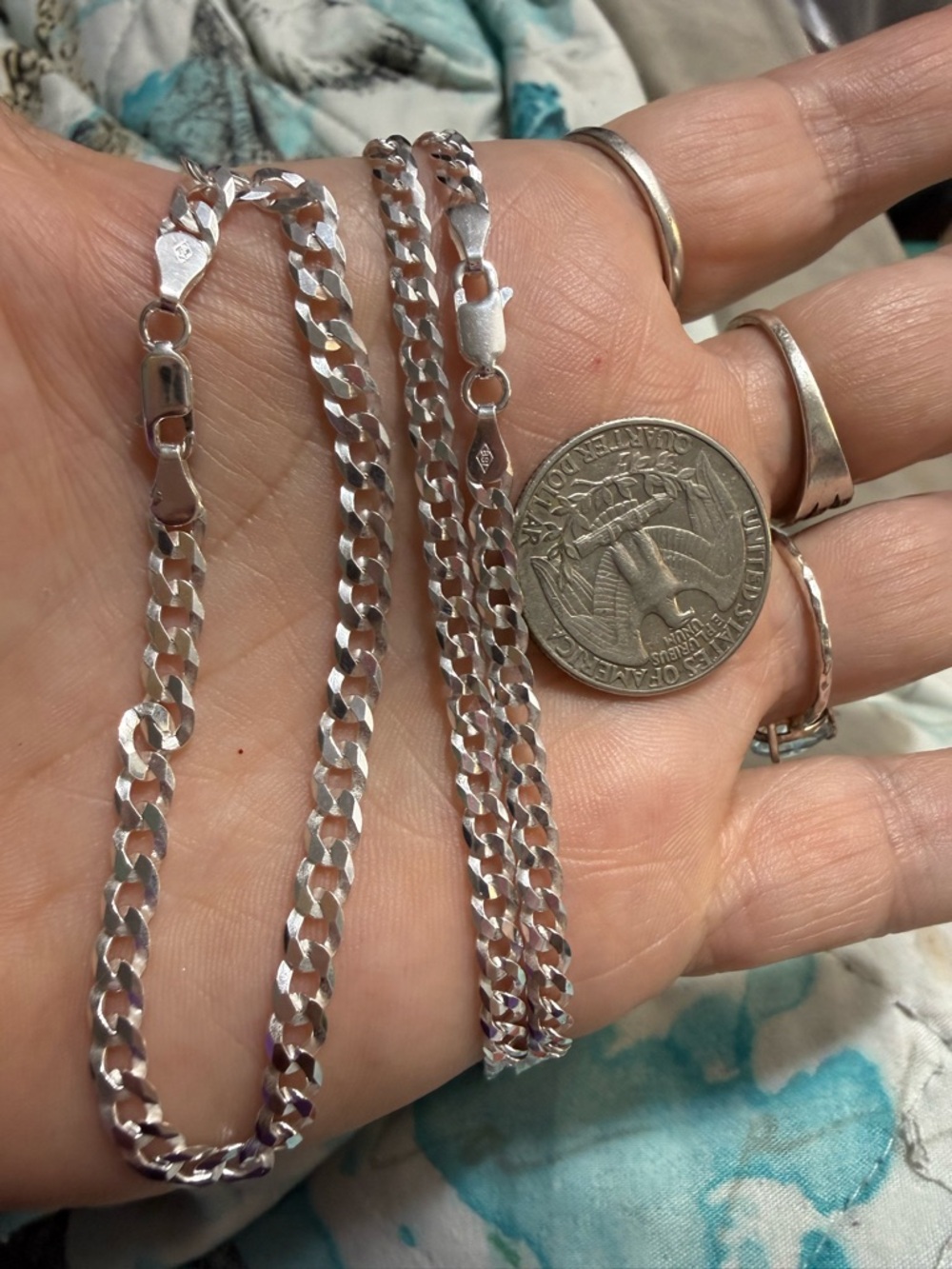 Sterling Silver Cuban link  Chain Necklace - Shiny Silver